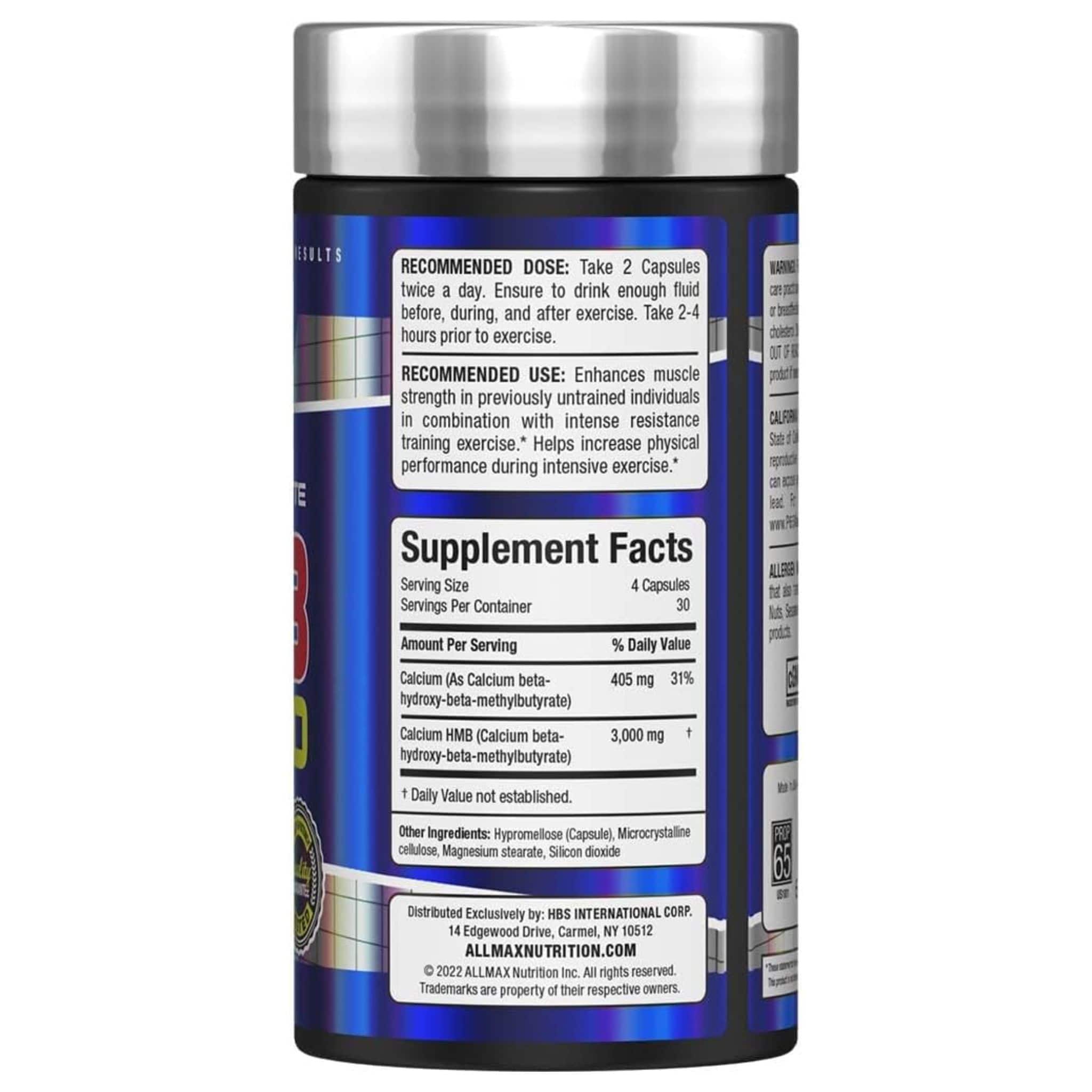 Allmax HMB 3000, Beta Hydroxy Beta-Methylbutyrate 3000 mg, 120 Vegetable Capsules - Image 2