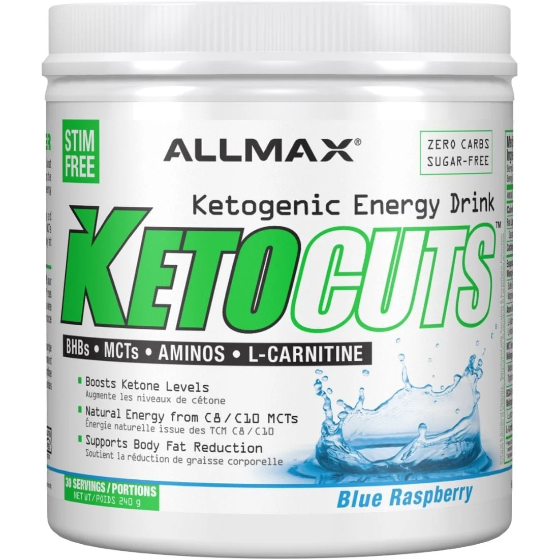 Allmax KetoCuts, Ketogenic Energy Drink, BHBs, MCTs, Aminos, Carnitine, ZERO SUGAR, 30 Servings