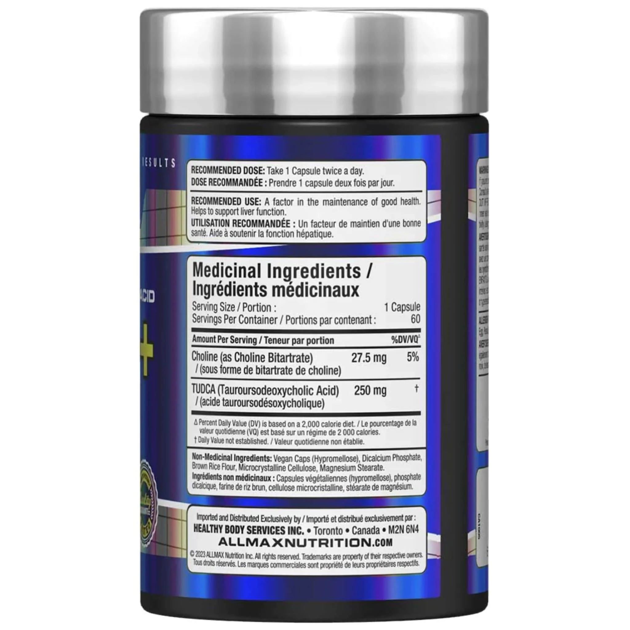 Allmax TUDCA 250mg Tauroursodeoxycholic Acid with Choline Bitartrate 27.5mg, Liver Support, 60 Capsules - Image 2