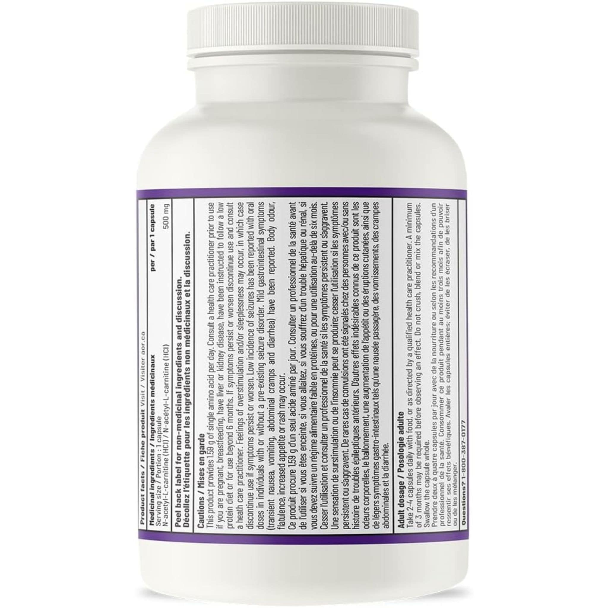 AOR ALCAR 500mg-N-Acetyl-L-Carnitine, 120 Vegetable Capsules - Image 2