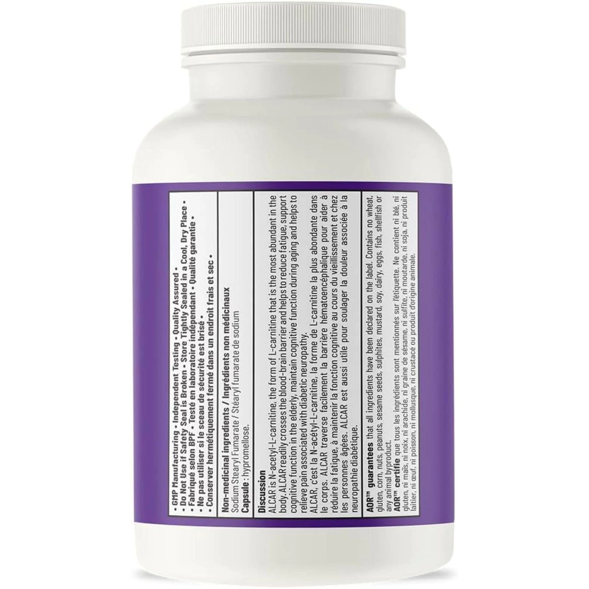 AOR ALCAR 500mg-N-Acetyl-L-Carnitine, 120 Vegetable Capsules - Image 3