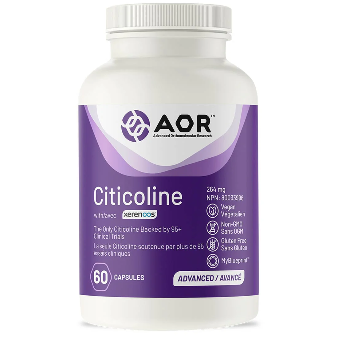 AOR Citicoline 264mg, Cognizin, 60 Vegi-Capsules