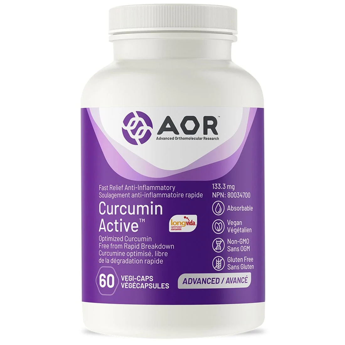 AOR Curcumin Active (100X More Bioavailable VS Standard Curcumin), 60 Vegi-Capsules - Image 2