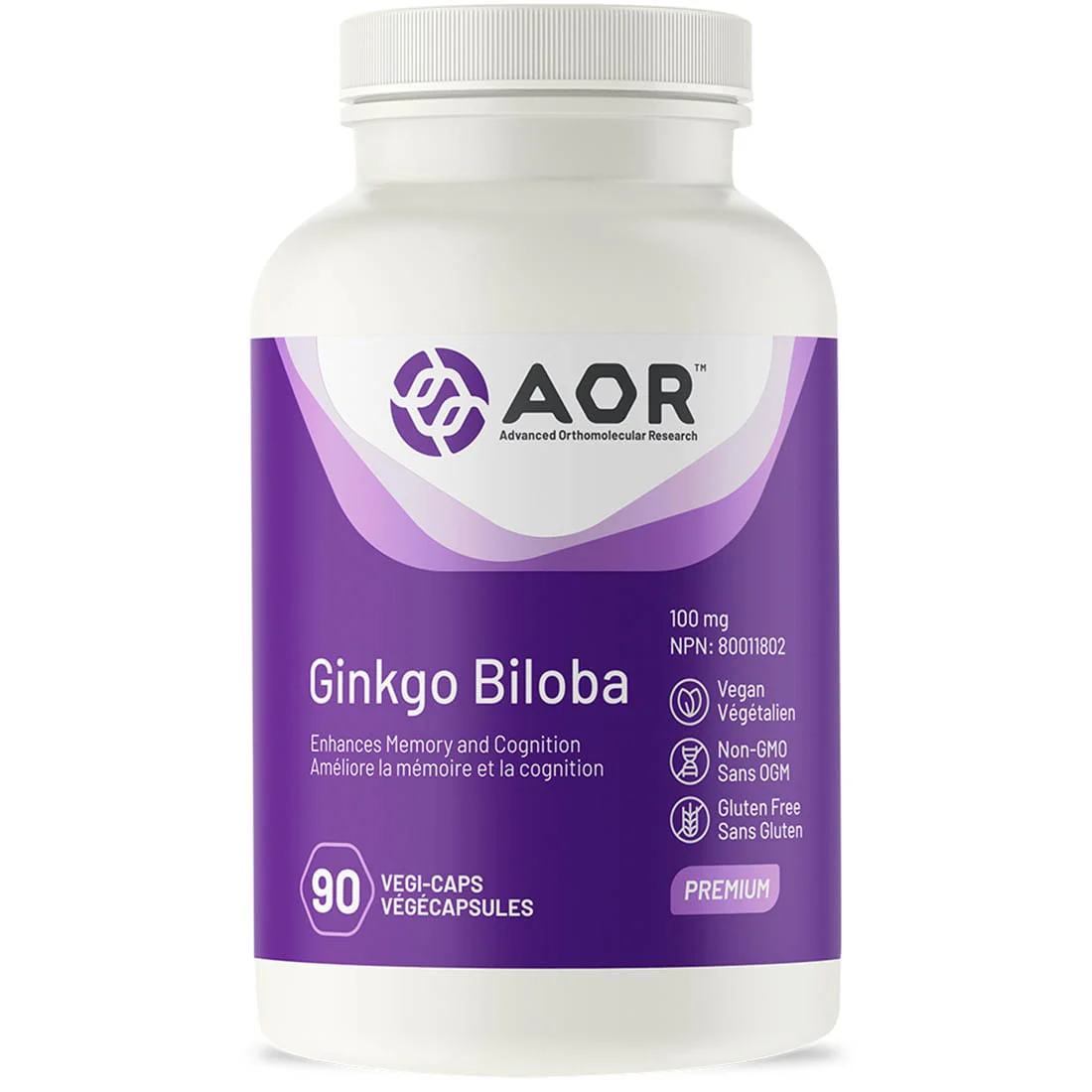 AOR Ginkgo Biloba, 100mg, 90 Vegi-Capsules