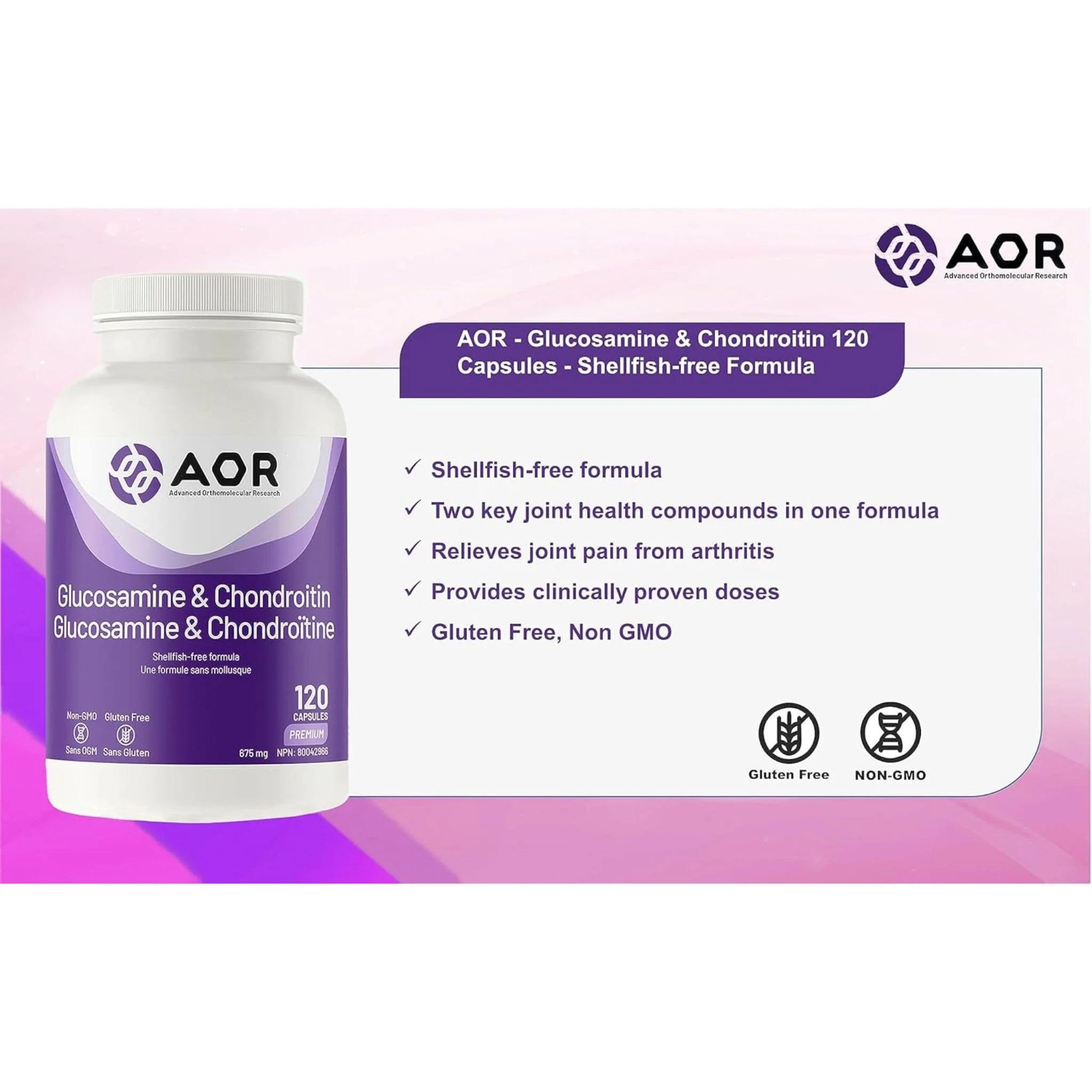 AOR Glucosamine & Chondroitin, 675mg, 120-240 Vegetable Capsules - Image 3