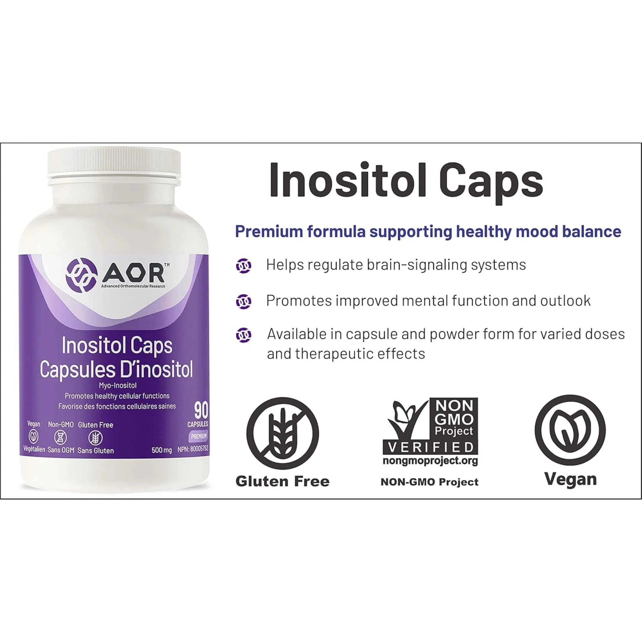 AOR Inositol, 500mg, 90-180 Vegetable Capsules - Image 4