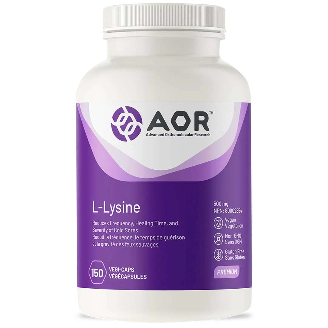 AOR L-Lysine 500mg, 150 Vegi-Capsules