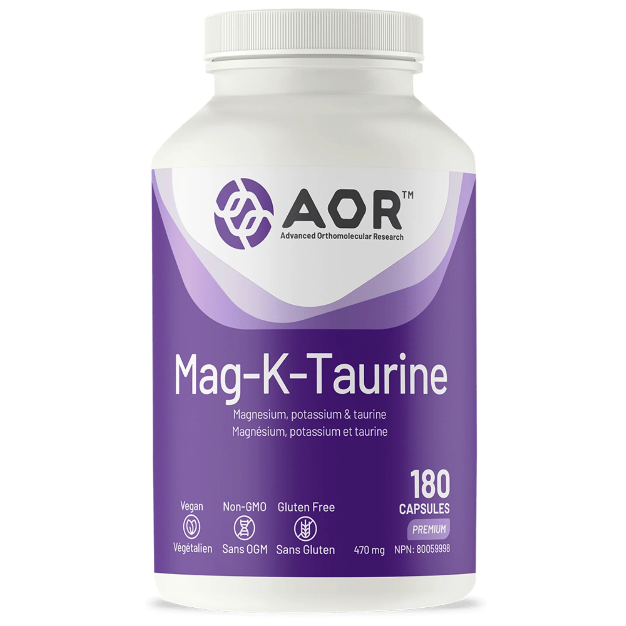 AOR Mag-K-Taurine, 500mg, 90-180 Vegetable Capsules - Image 2