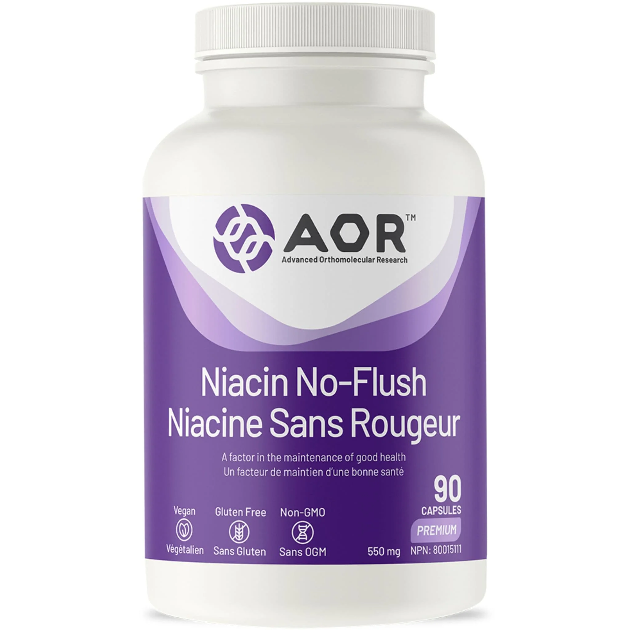 AOR Niacin No-Flush, 550mg, 90 Vegi-Capsules