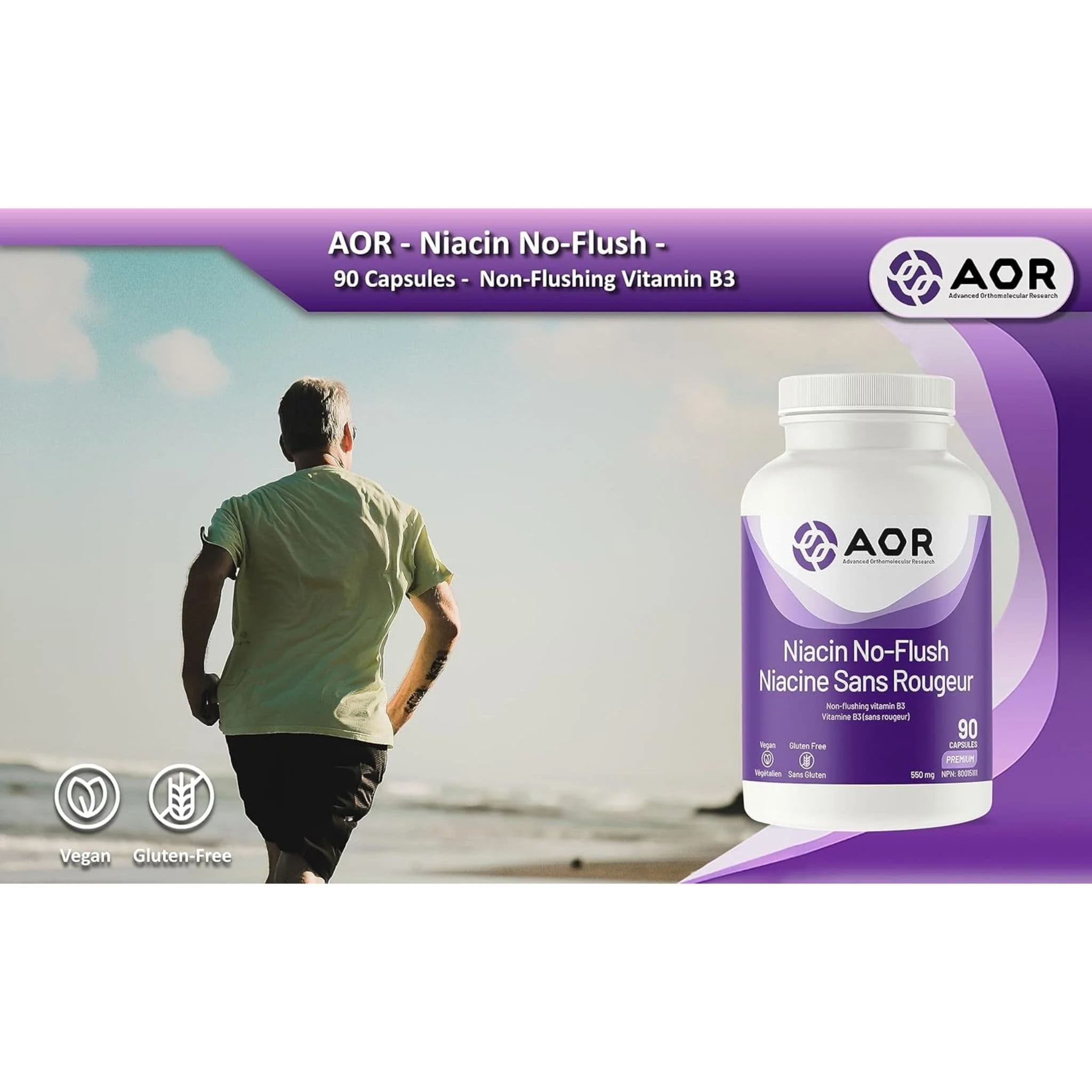 AOR Niacin No-Flush, 550mg, 90 Vegi-Capsules - Image 8