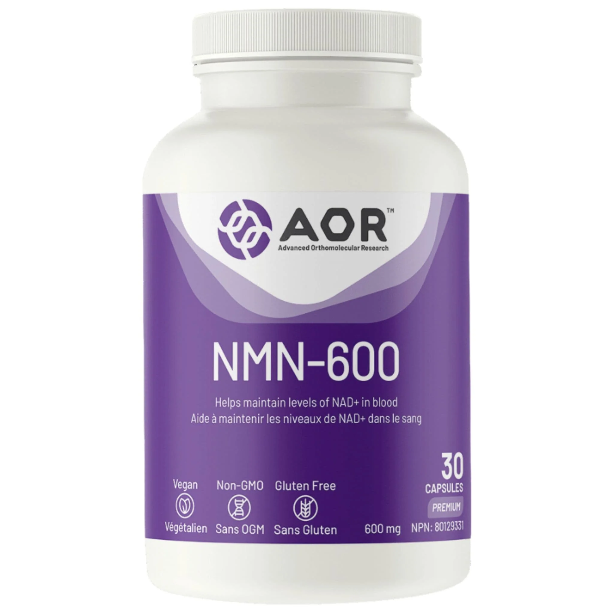 AOR NMN 600mg Capsules, Beta-Nicotinamide Mononucleotide, High Dose NAD+ Support