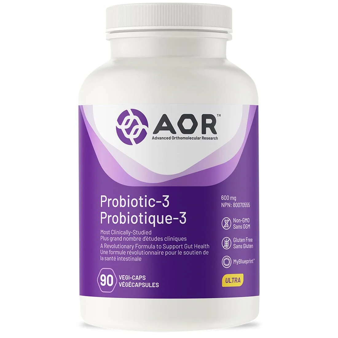 AOR Probiotic-3, Clinically Studied to Support Gut Health, Shelf Stable. 90-180 Vegetable Capsules
