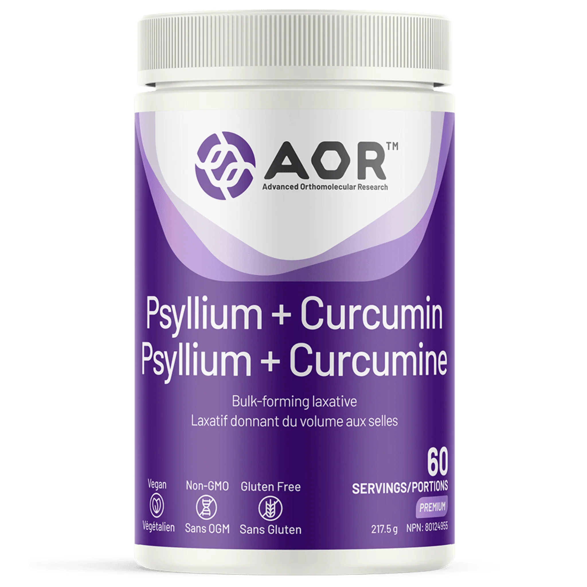AOR Psyllium + Curcumin, Supports Digestive Health and Bowel Regularity, 217.5g