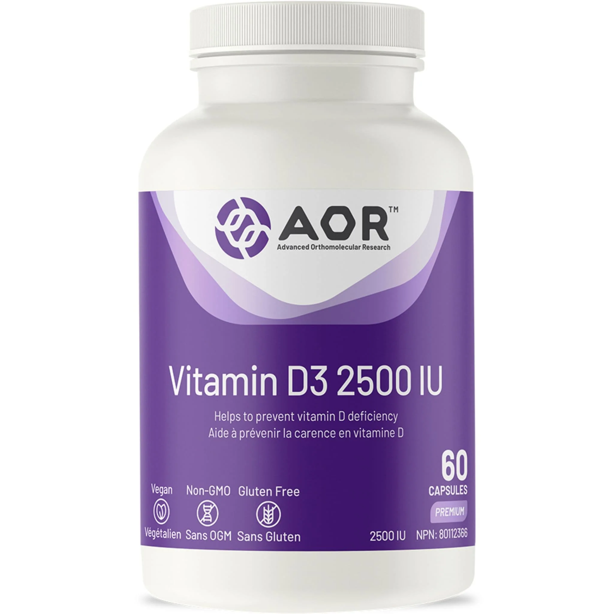 AOR Vitamin D3 2500IU, 60-120 Vegetable Capsules