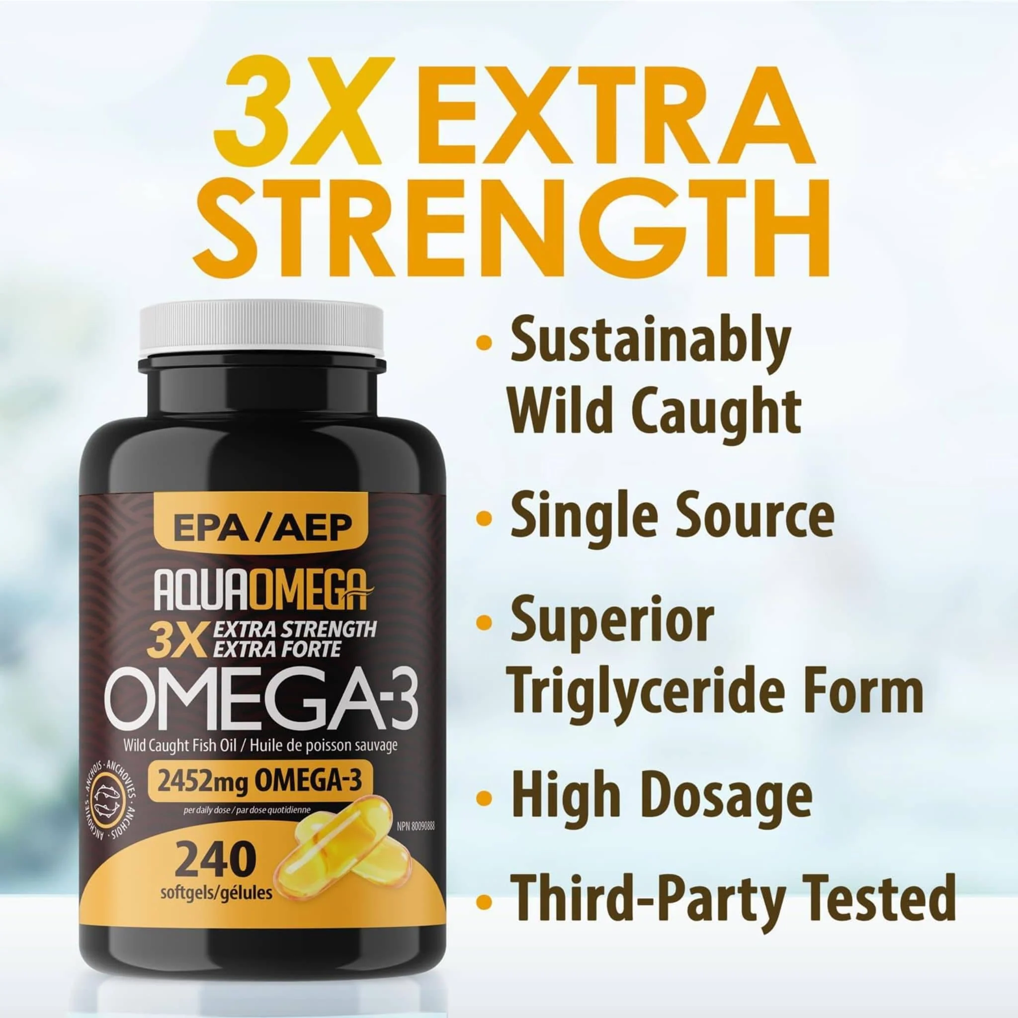 AquaOmega Daily Maintenance Omega 3 Fish Oil, 3X Extra Strength Fish Oil Softgels - Image 14