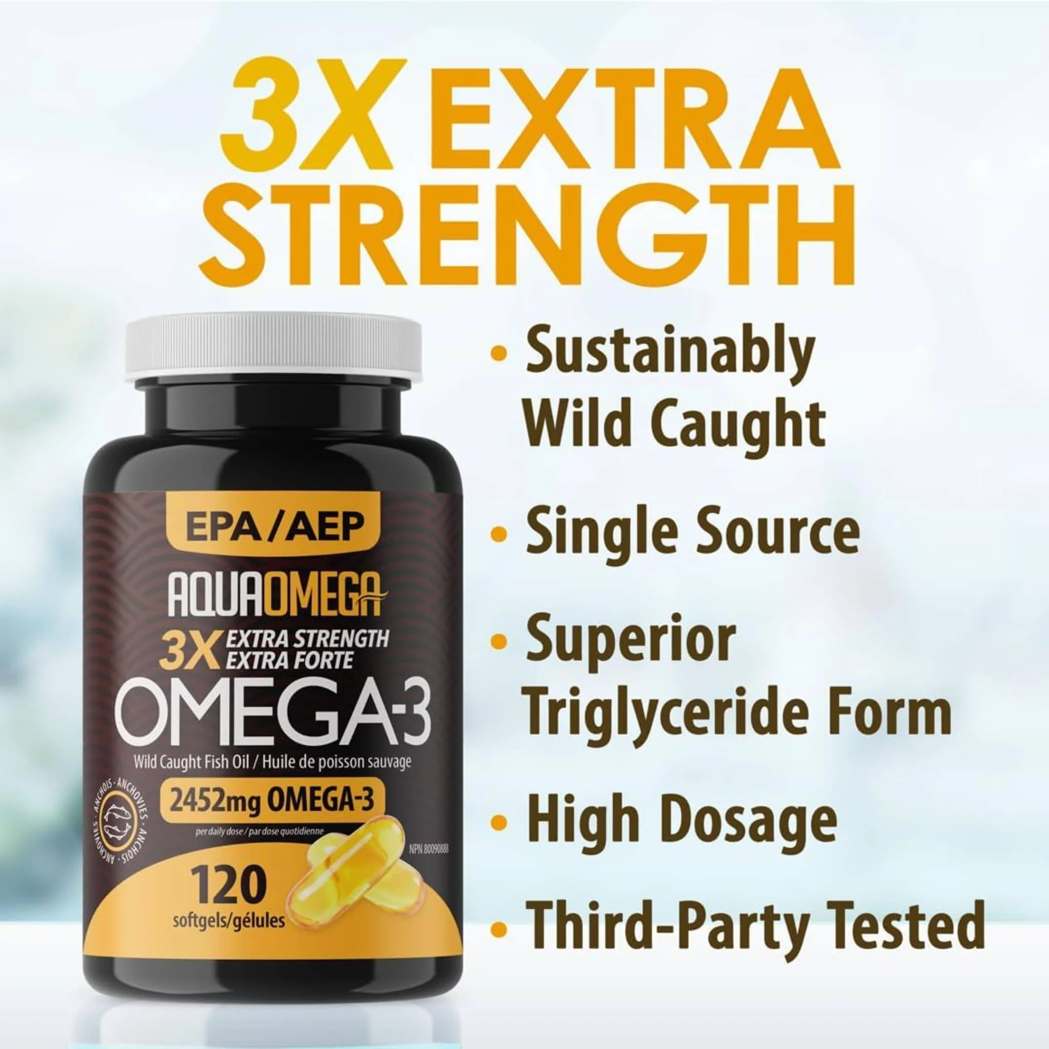 AquaOmega Daily Maintenance Omega 3 Fish Oil, 3X Extra Strength Fish Oil Softgels - Image 6