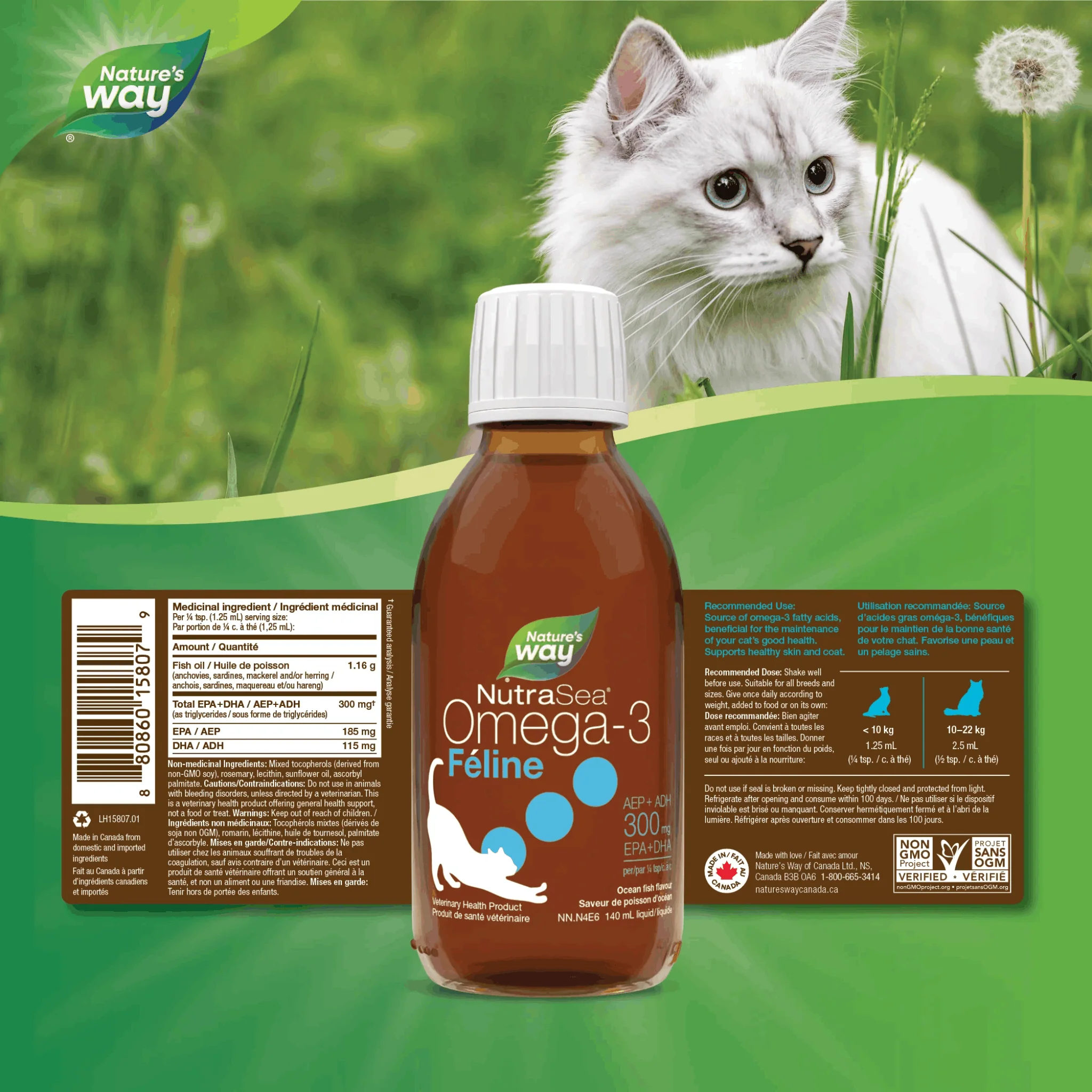 NutraSea Feline Omega-3 Liquid Fish Oil for Cats (Formerly Baie Run Feline), Supports Healthy Skin and Coat, 140ml - Image 4