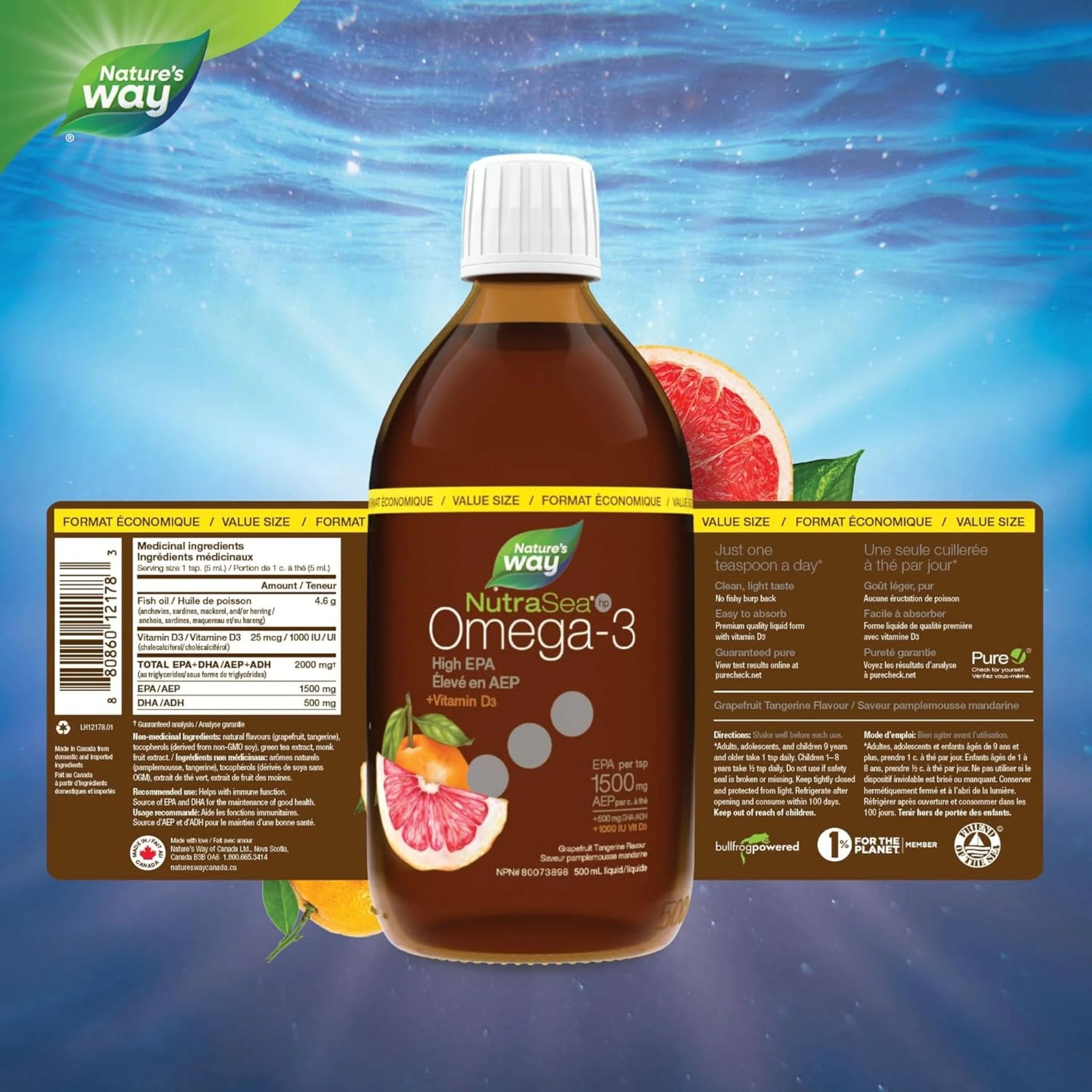 NutraSea HP +D Omega-3 High EPA Grapefruit Tangerine - Image 4