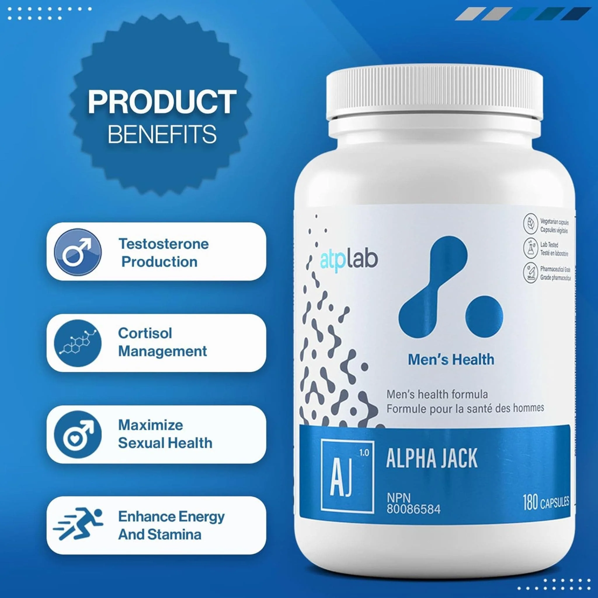 ATP Lab Alpha Jack, Support for Men's Health, 180 Vegetable Capsules - Image 5