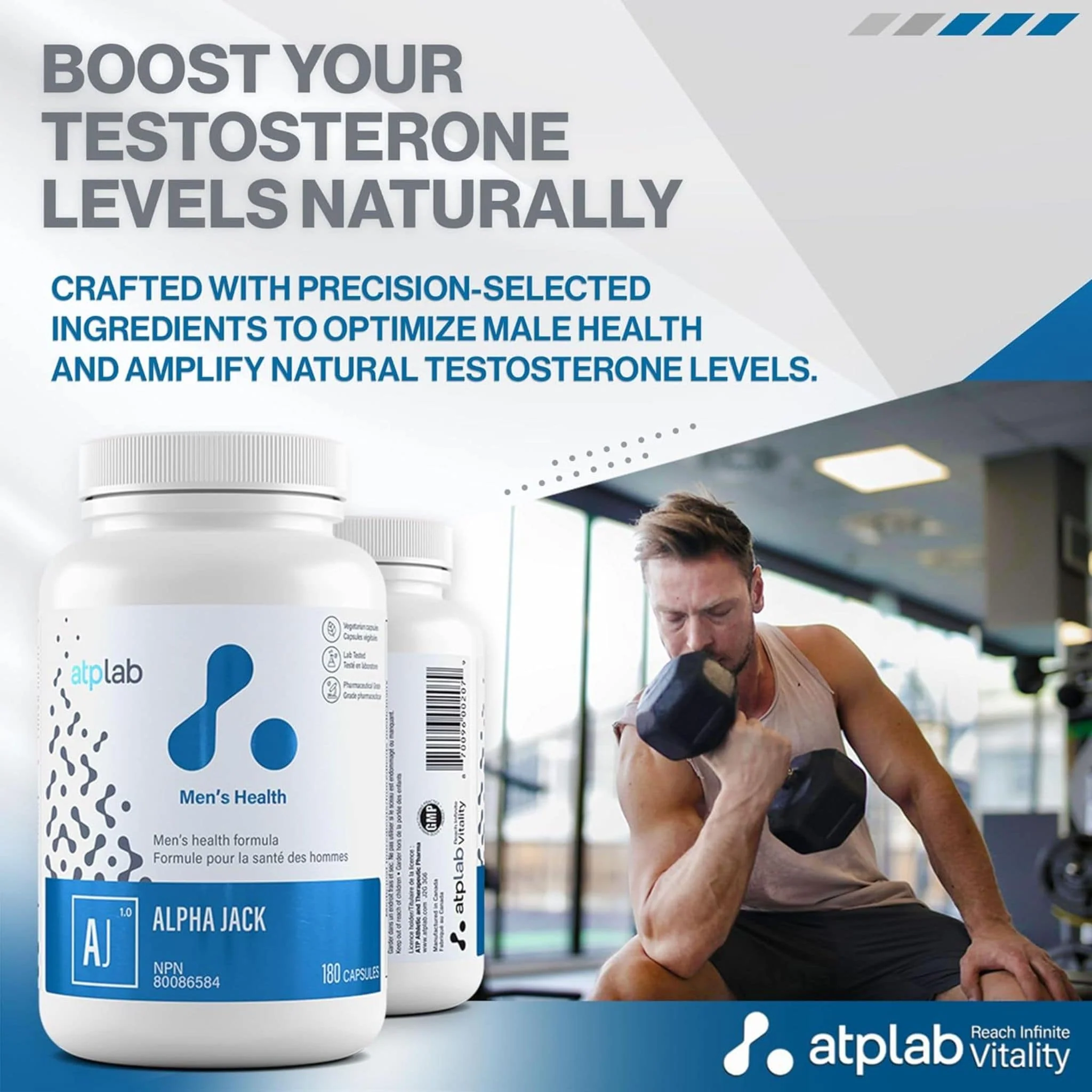 ATP Lab Alpha Jack, Support for Men's Health, 180 Vegetable Capsules - Image 7
