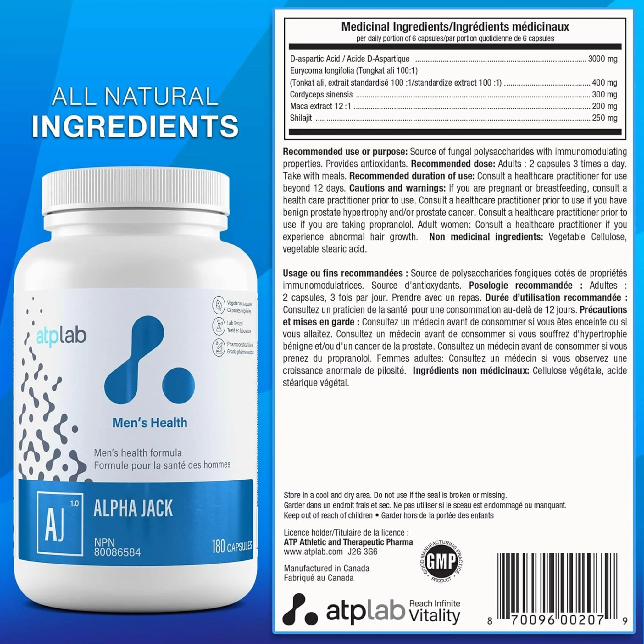 ATP Lab Alpha Jack, Support for Men's Health, 180 Vegetable Capsules - Image 8