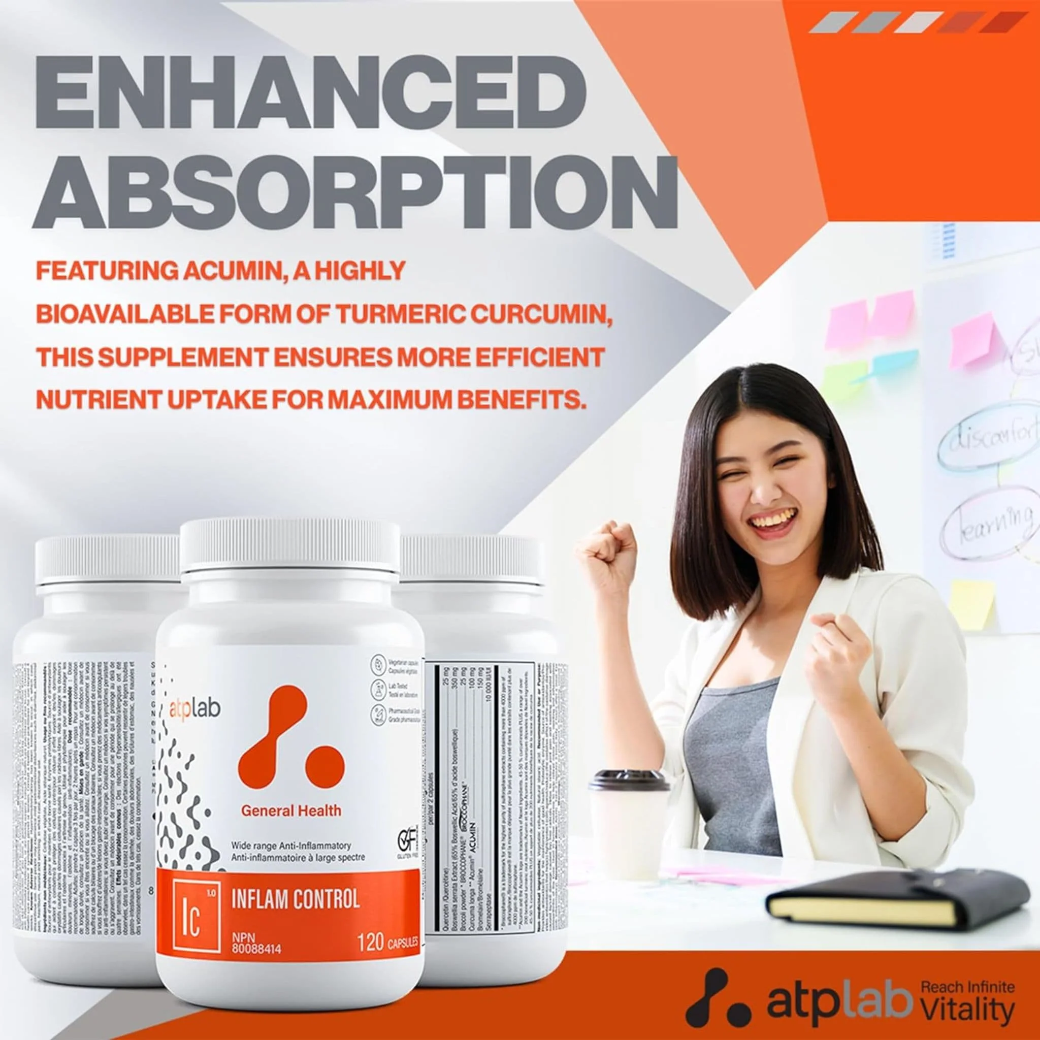 ATP LAB Inflam Control, Anti-Inflammatory Support, 120 Vegetable Capsules - Image 8