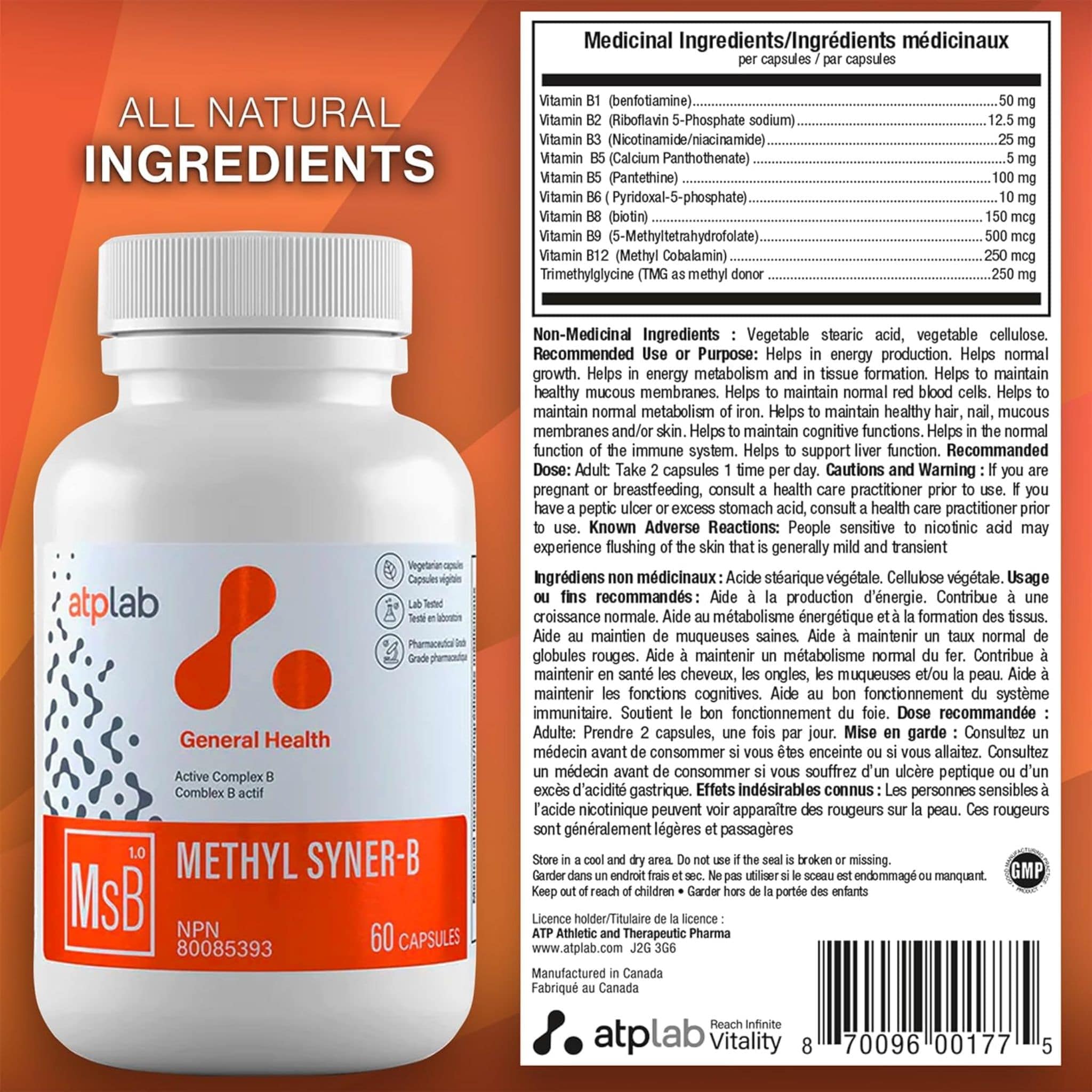 ATP Lab Methyl Syner-B, 60 Vegetable Capsules - Image 8