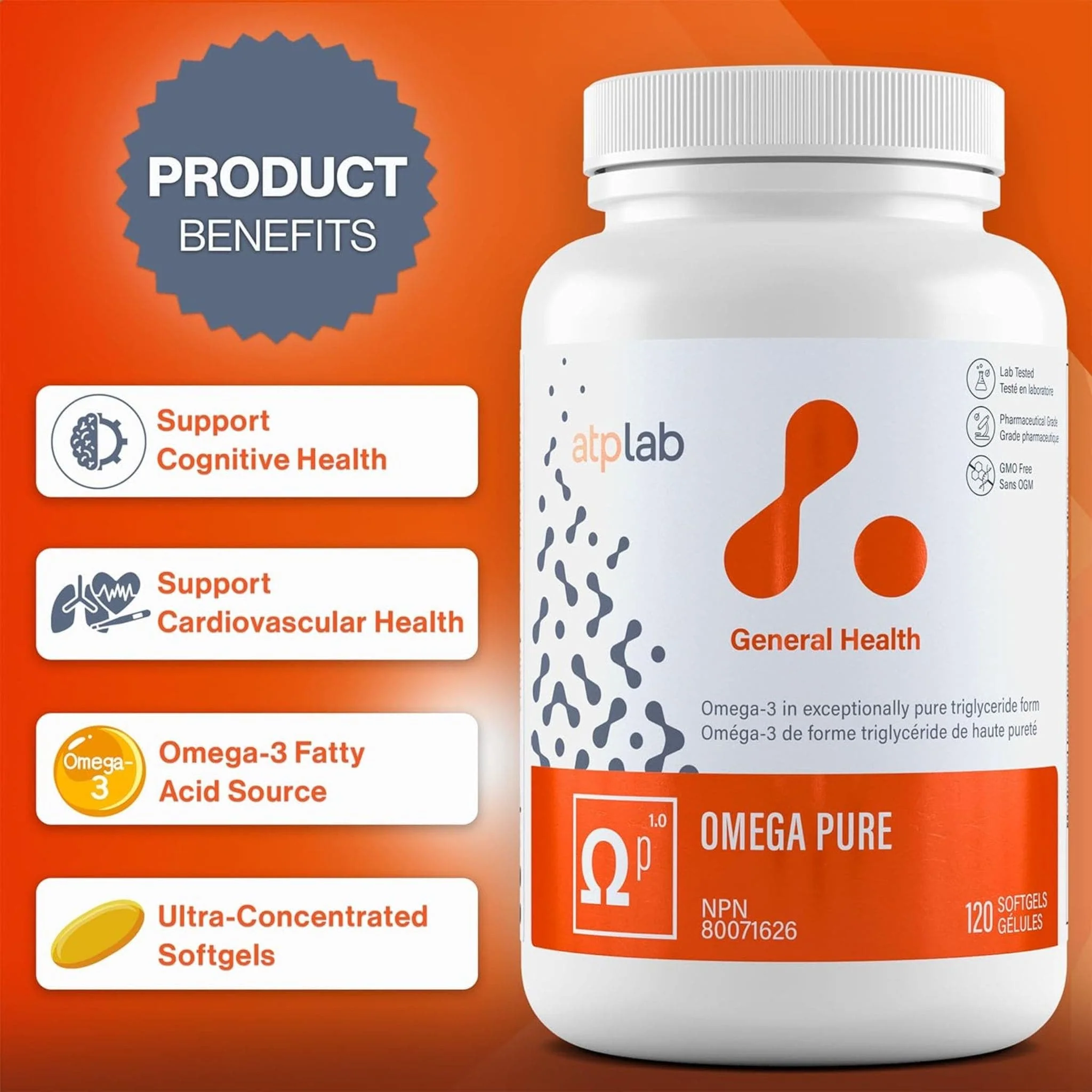 ATP Lab Omega Pure, High-Potency Omega-3 Triglyceride, 120 Softgels - Image 6