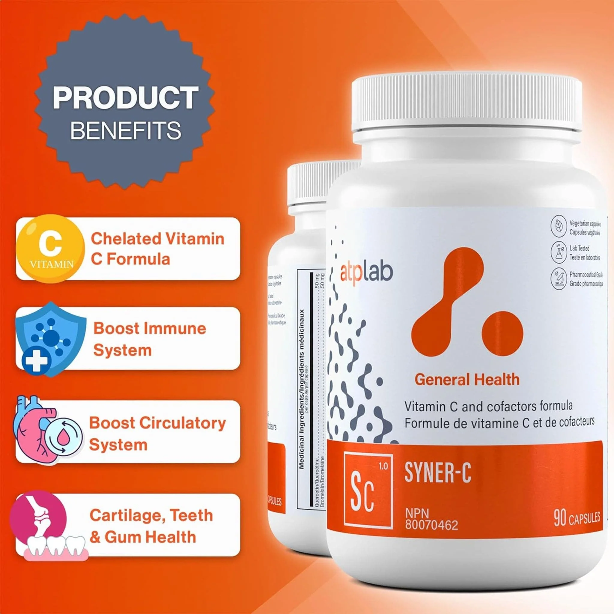 ATP Lab Syner-C, Ultra-Potent Cheleated Vitamin C with Quercetin, 90 Vegetable Capsules - Image 7