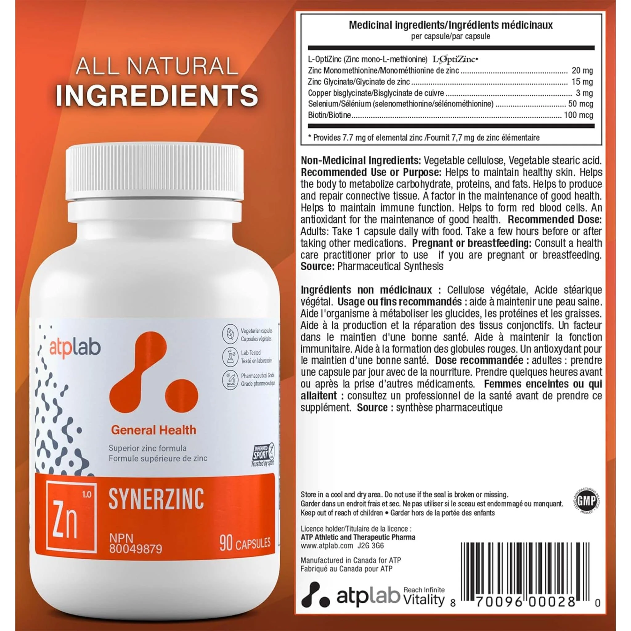 ATP Lab Synerzinc, Zinc Blend, 90 Vegetable Capsules - Image 9