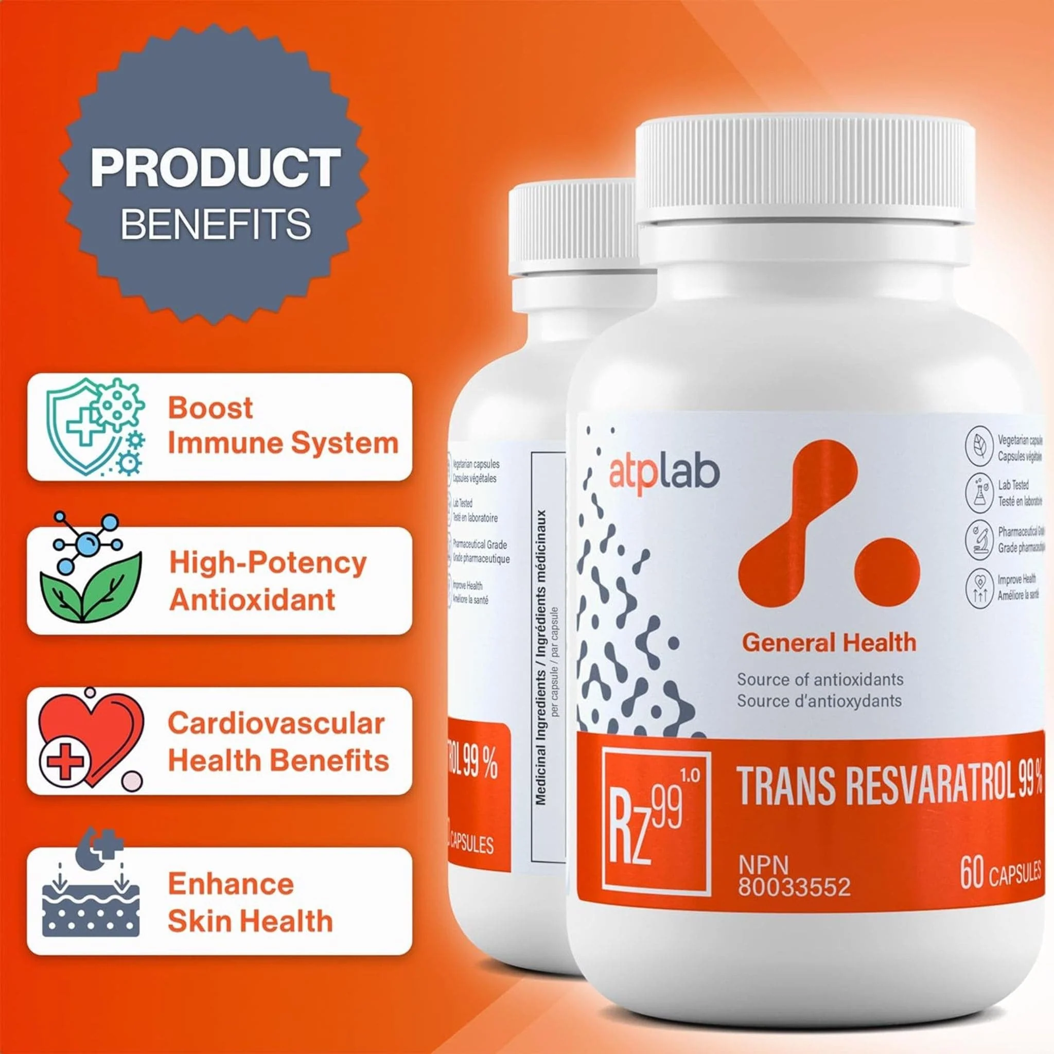 ATP Lab Transreveratrol 99%, 60 Vegetable Capsules - Image 6