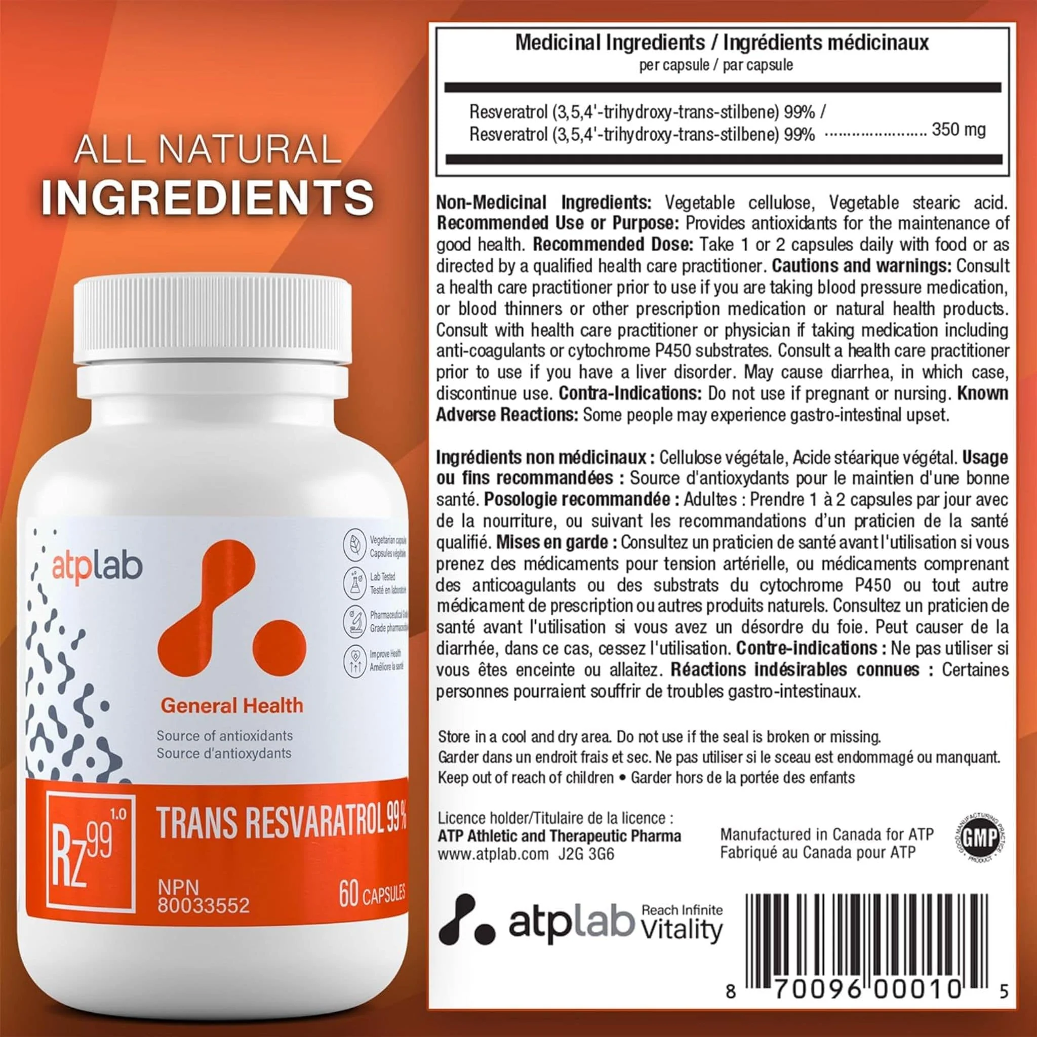ATP Lab Transreveratrol 99%, 60 Vegetable Capsules - Image 7