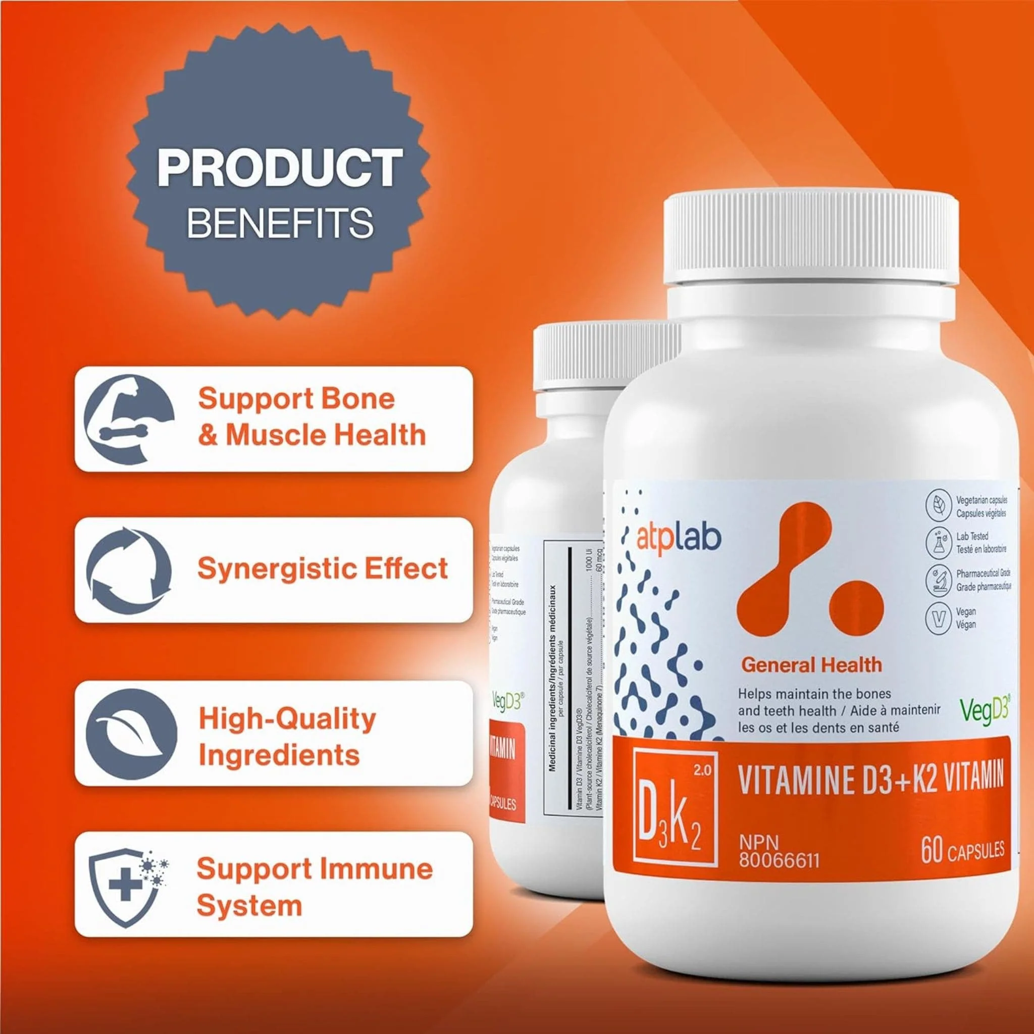 ATP Lab Vitamin D3K2, 60 Vegetable Capsules - Image 3