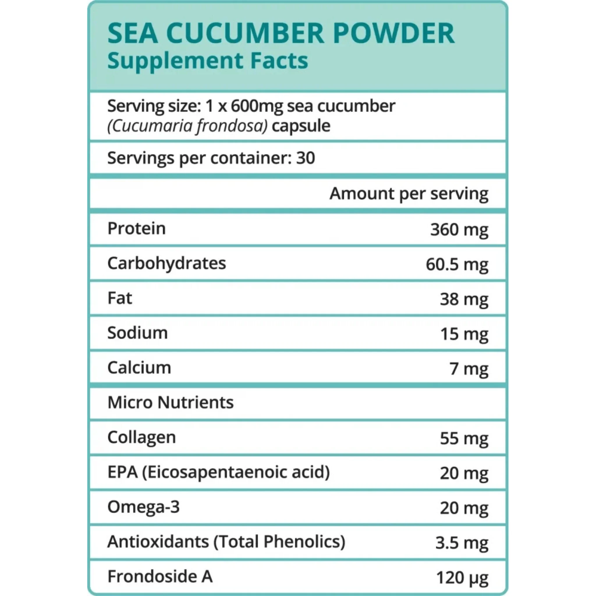 Beche Sea Cucumber Powder,  100% Canadian East Coast Wild-Caught, Supports Immunity and Joint Health, 30 Capsules - Image 3