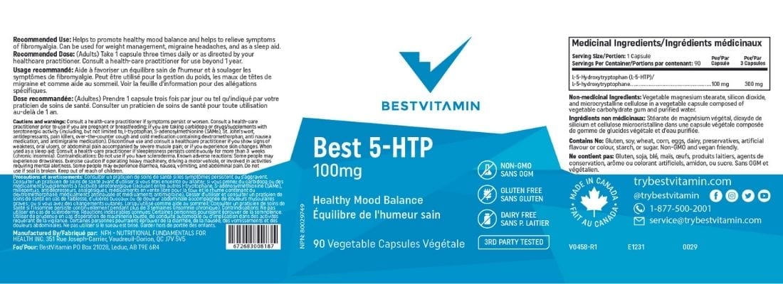 BestVitamin Best 5-HTP 100mg Extra Strength, 90 Vegetable Capsules - Image 4