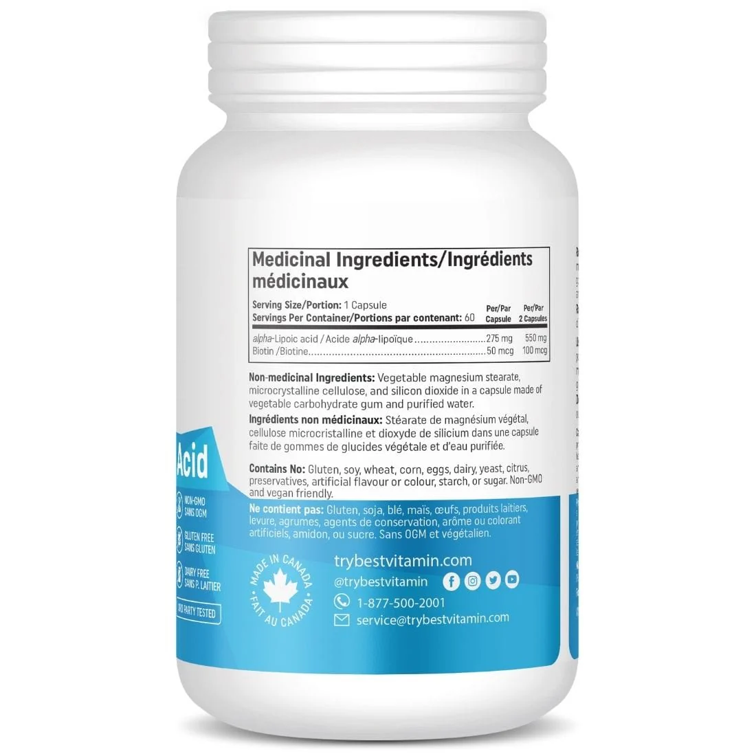 Bestvitamin Best Alpha Lipoic Acid 275mg, ALA Plus Biotin, 60 Vegetable Capsules, Clearance 50% Off, Final Sale - Image 2