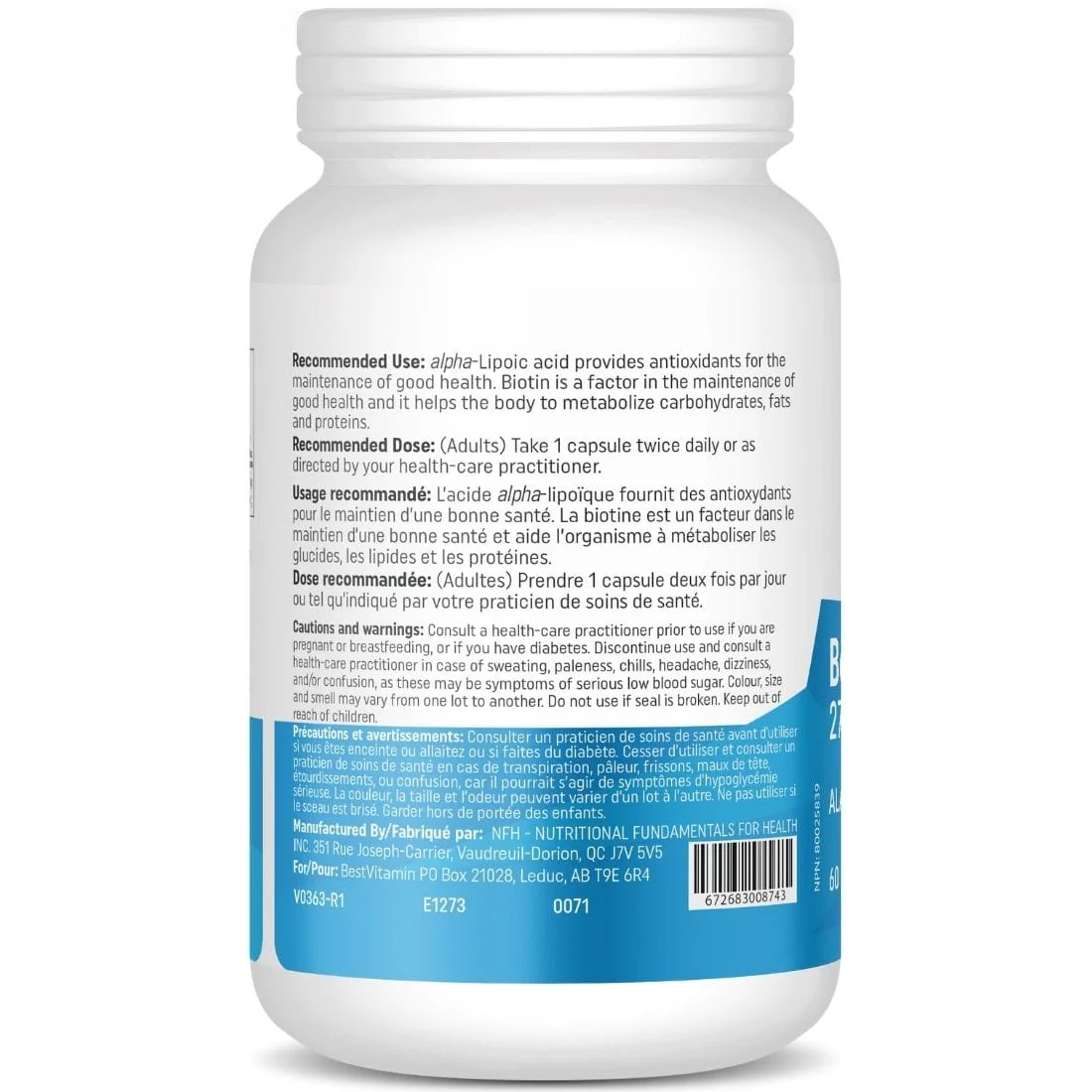 Bestvitamin Best Alpha Lipoic Acid 275mg, ALA Plus Biotin, 60 Vegetable Capsules, Clearance 50% Off, Final Sale - Image 3