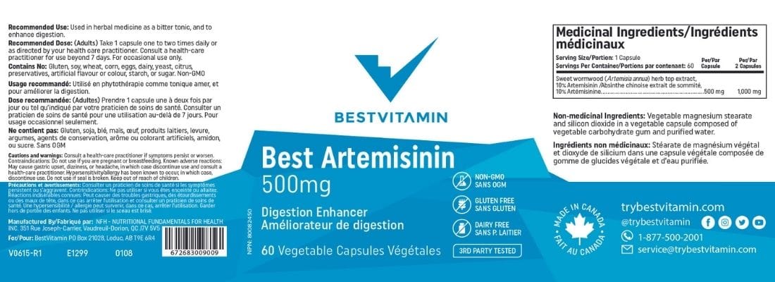 Bestvitamin Best Artemisinin Wormwood 500mg, 60 Vegetable Capsules, Clearance 50% Off, Final Sale - Image 4