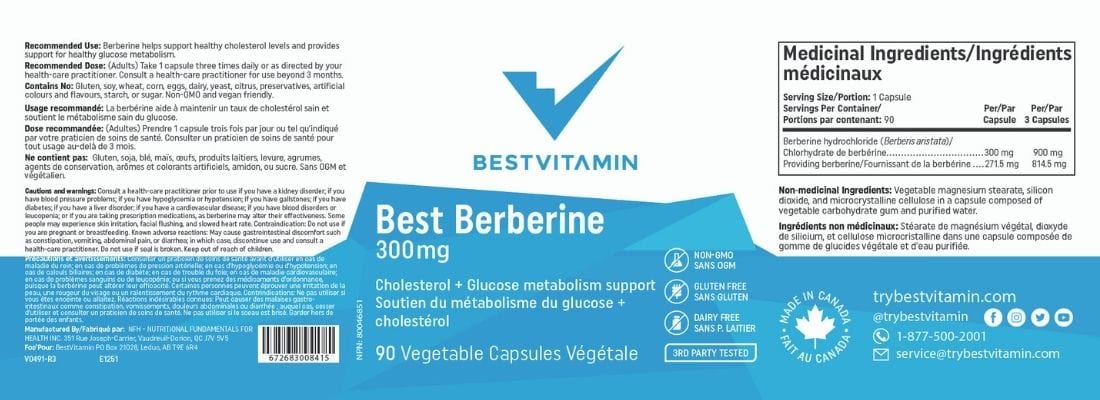 BestVitamin Best Berberine 300mg, Extra Strength, Non-GMO, 90 Vegetable Capsules - Image 4
