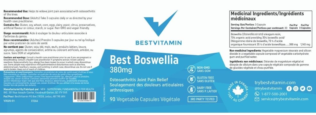 BestVitamin Best Boswellia 380mg, Osteoarthritic Joint Pain Relief, 90 Vegetable Capsules - Image 4