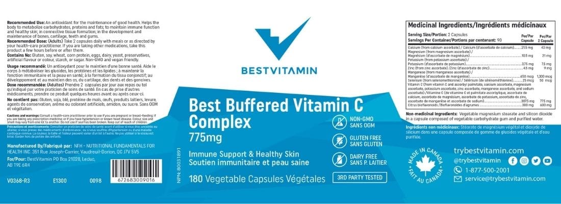 Bestvitamin Best Buffered Vitamin C Complex 775mg with Zinc, Highly Absorbable, 180 Capsules, 3 Month Supply - Image 4