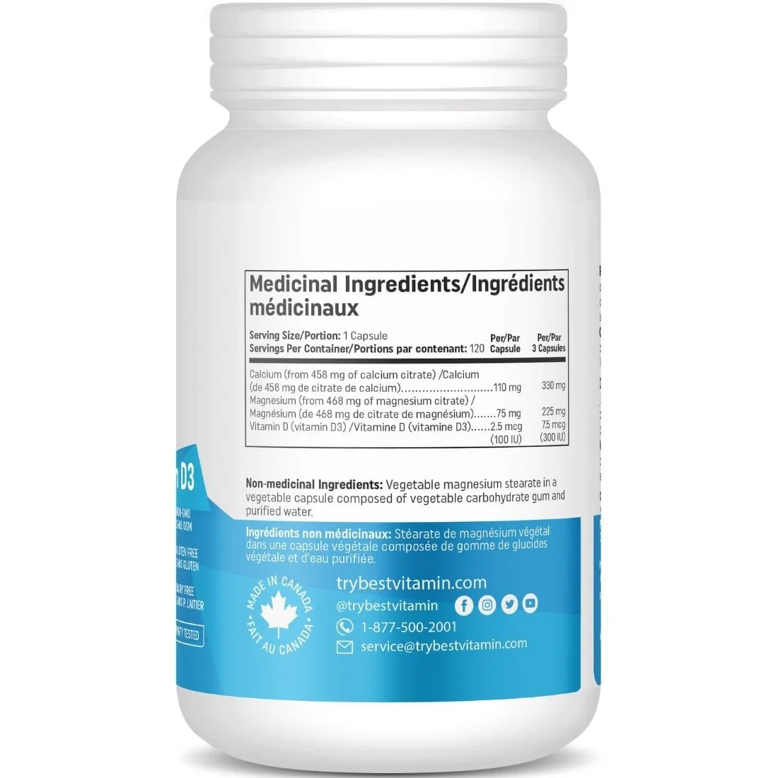 Bestvitamin Best Calcium Magnesium D3, Helps increase bone density & bone mass, 120 Vegetable Capsules - Image 3