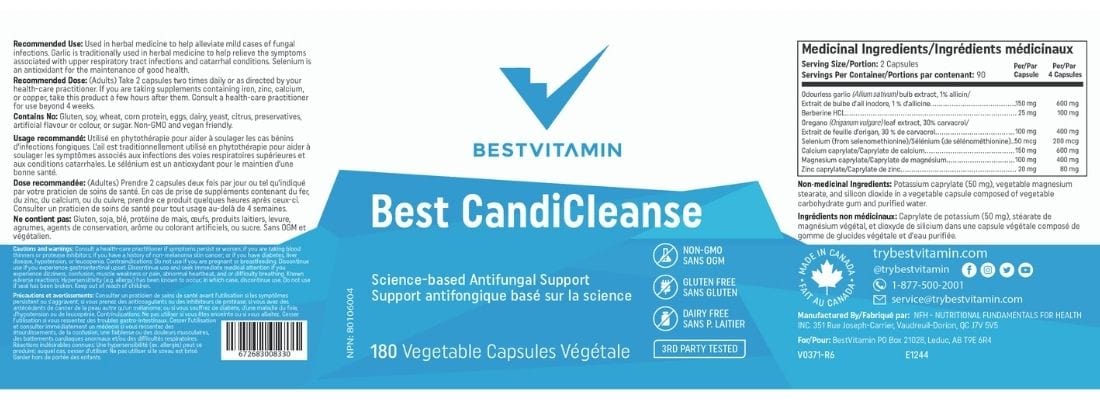 BestVitamin Best CandiCleanse, Antifungal, Eliminates candida & helps prevent future outbreaks, 180 Vegetable Capsules - Image 4
