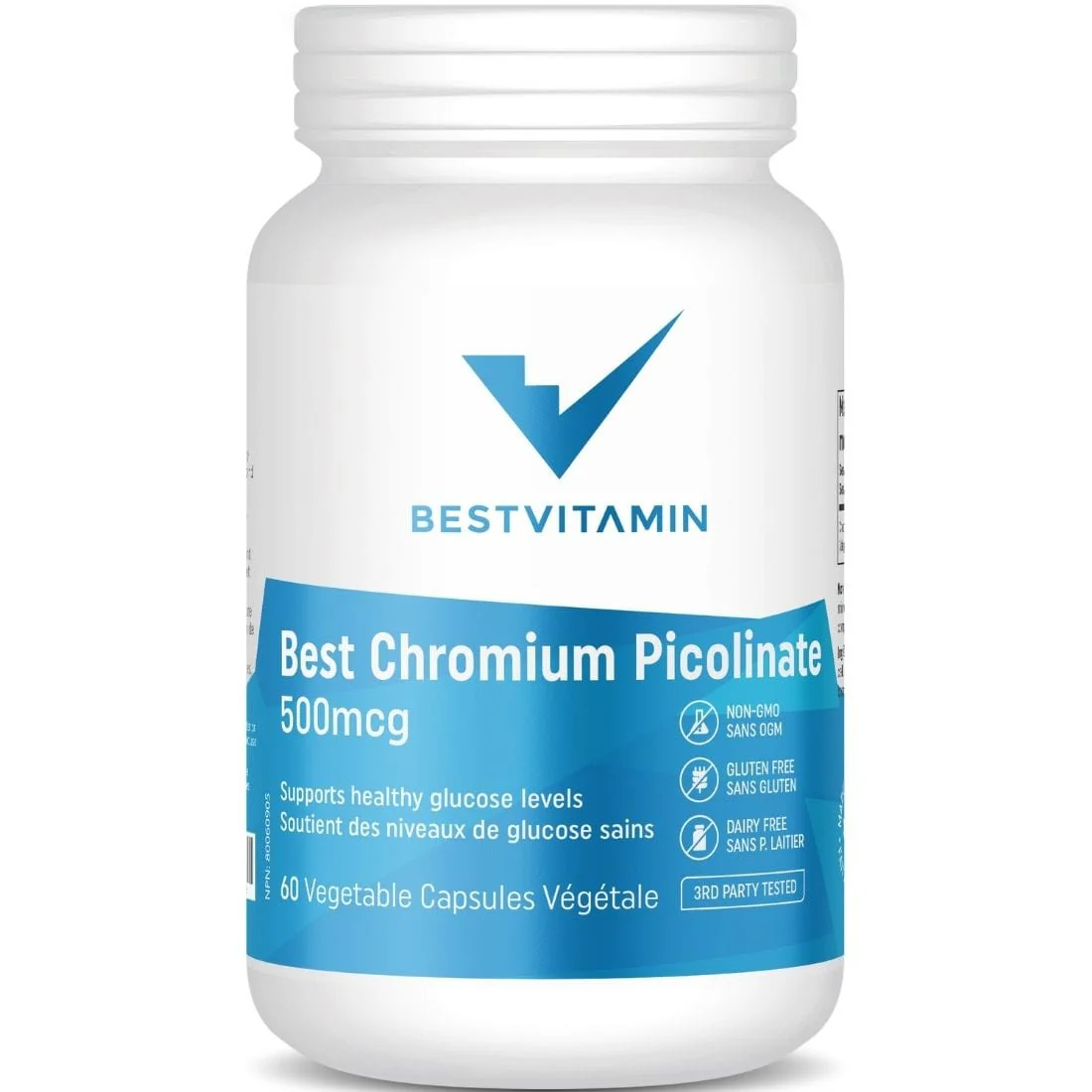 BestVitamin Best Chromium Picolinate 500mcg, Helps manage blood sugar, Non-GMO, 60 Vegetable Capsules