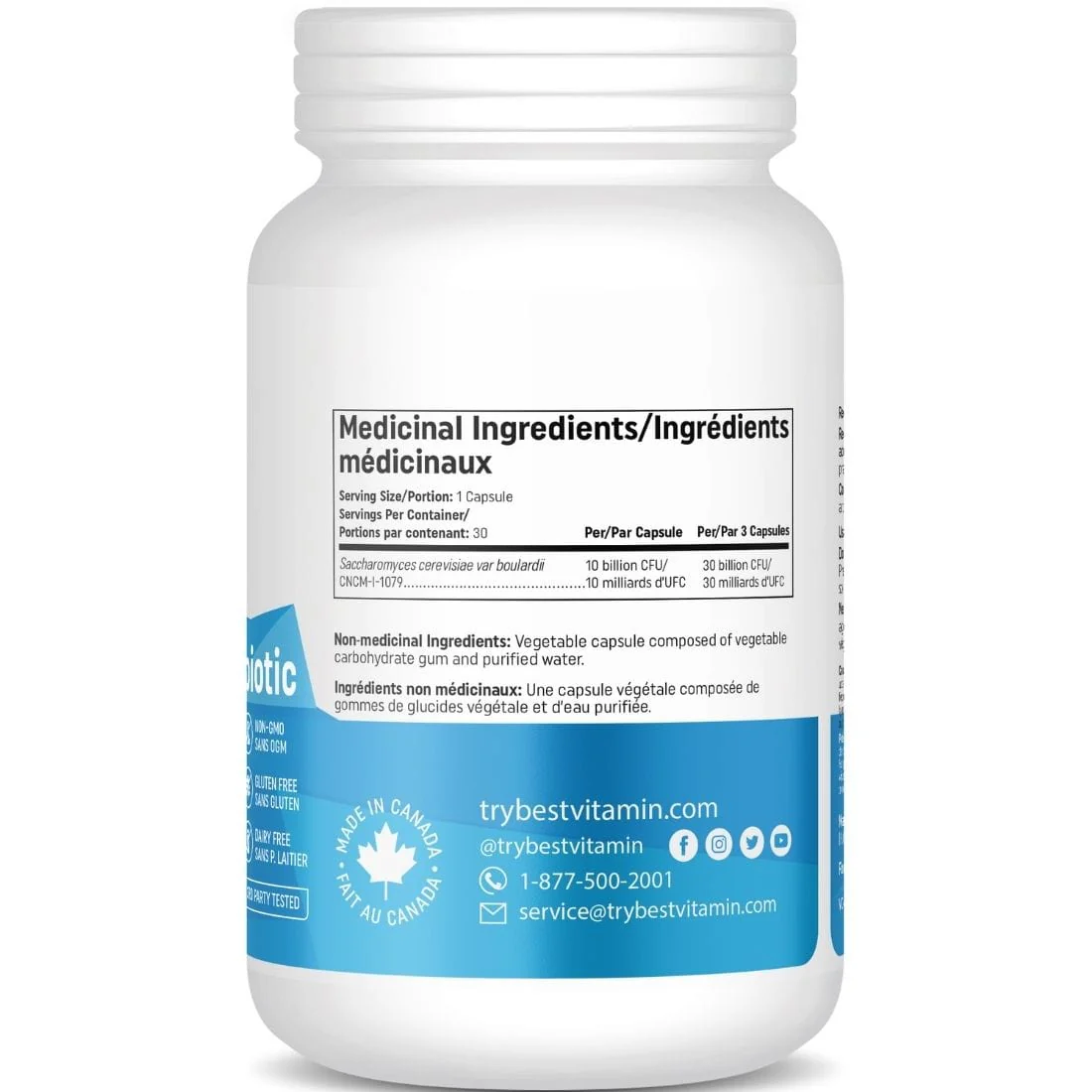 Bestvitamin Best Diarrhea Probiotic, Saccharomyces Boulardii, 10 Billion CFU, 30 Vegetable Capsules - Image 2