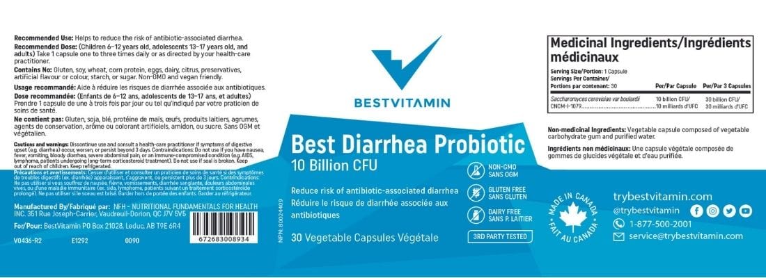 Bestvitamin Best Diarrhea Probiotic, Saccharomyces Boulardii, 10 Billion CFU, 30 Vegetable Capsules - Image 4