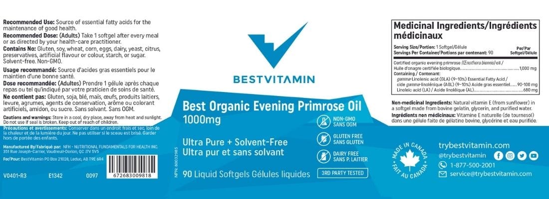 BestVitamin Best Evening Primrose Oil 1000mg, 100mg GLA and 680mg ALA, 90 Softgels - Image 4