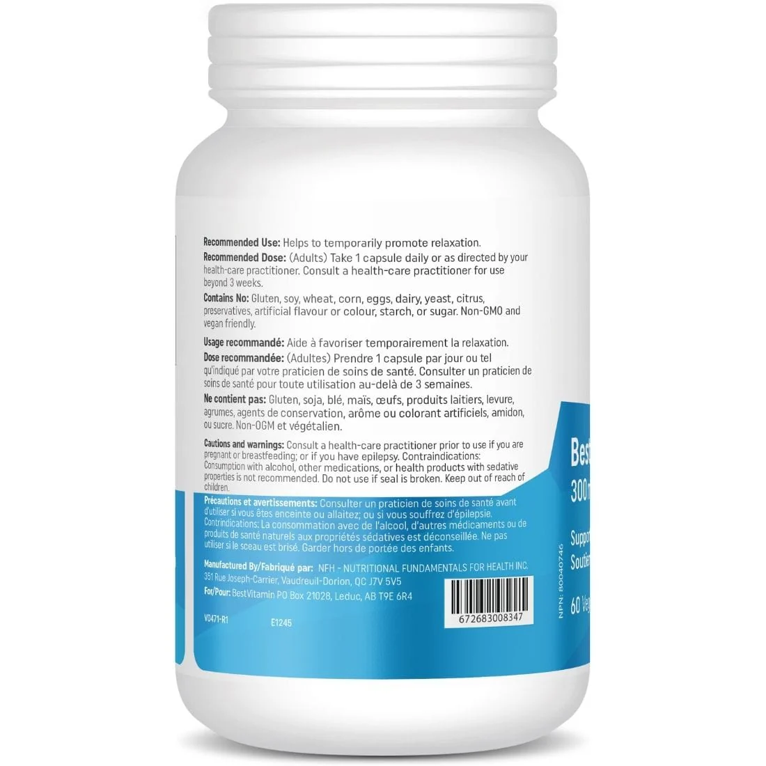 BestVitamin Best GABA Theanine Complex, 300mg Plus 150mg, Mood, stress, anxiety support, 60 Vegetable Capsules - Image 2