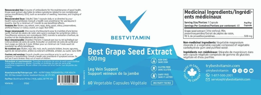 BestVitamin Best Grape Seed Extract 500mg, Extra Strength, 60 Vegetable Capsules, Clearance 50% Off, Final Sale - Image 4