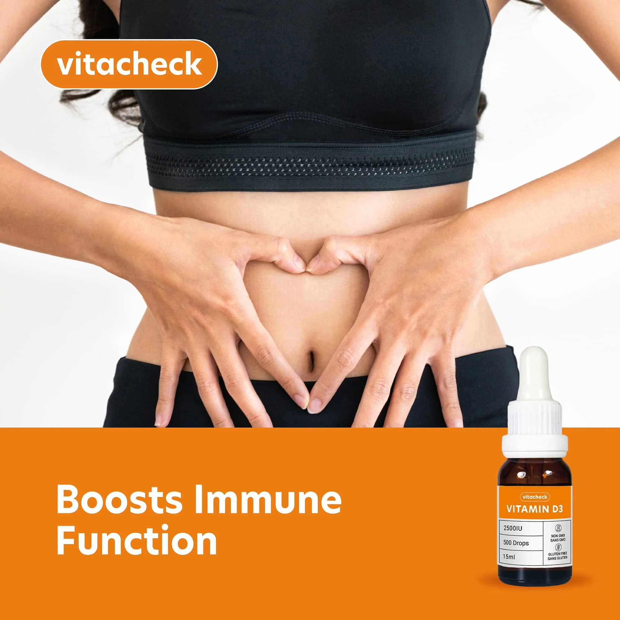 Vitacheck Vitamin D3 2500IU Liquid D3 Drops with Organic Olive Oil, 500 Servings, 15ml - Image 2
